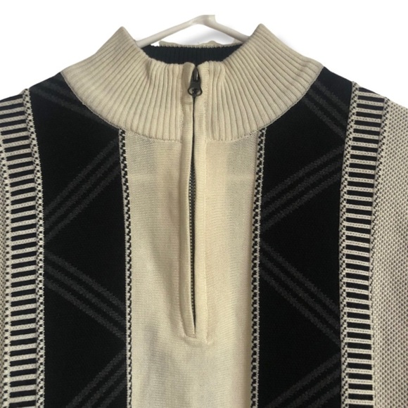 NWT F/X Fusion Sportswear Size M. 3/4 Zip Long Sleeve Sweater Black/Cream/Gray - Picture 2 of 6